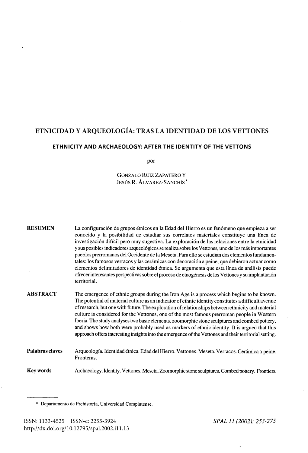 Etnicidad Y Arqueología: Tras La Identidad De Los Vettones