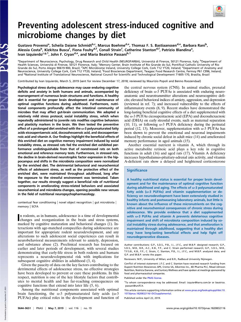 Preventing Adolescent Stress-Induced Cognitive and Microbiome Changes by Diet