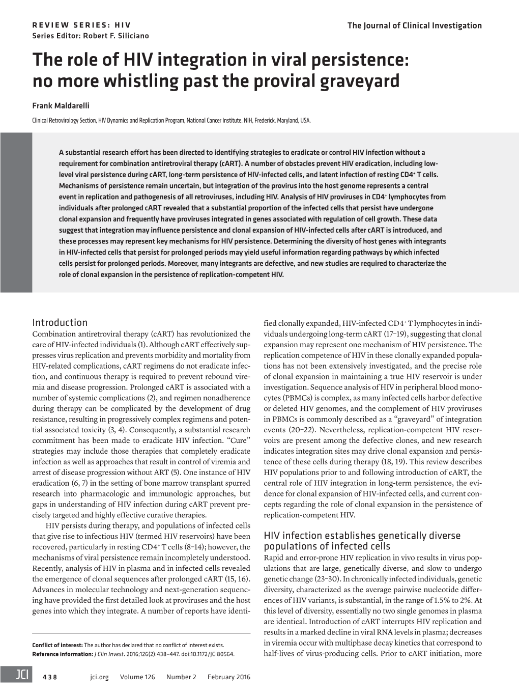 The Role of HIV Integration in Viral Persistence: No More Whistling Past the Proviral Graveyard