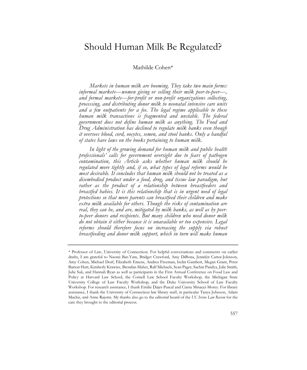 Should Human Milk Be Regulated?