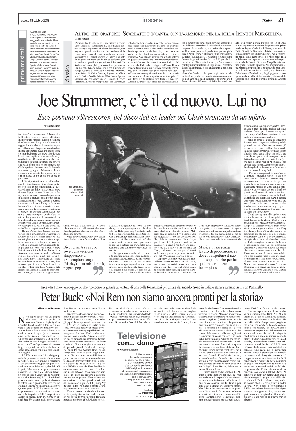 Peter Buck: «Noi Rem Non Siamo Ancora Pronti Per La Storia»