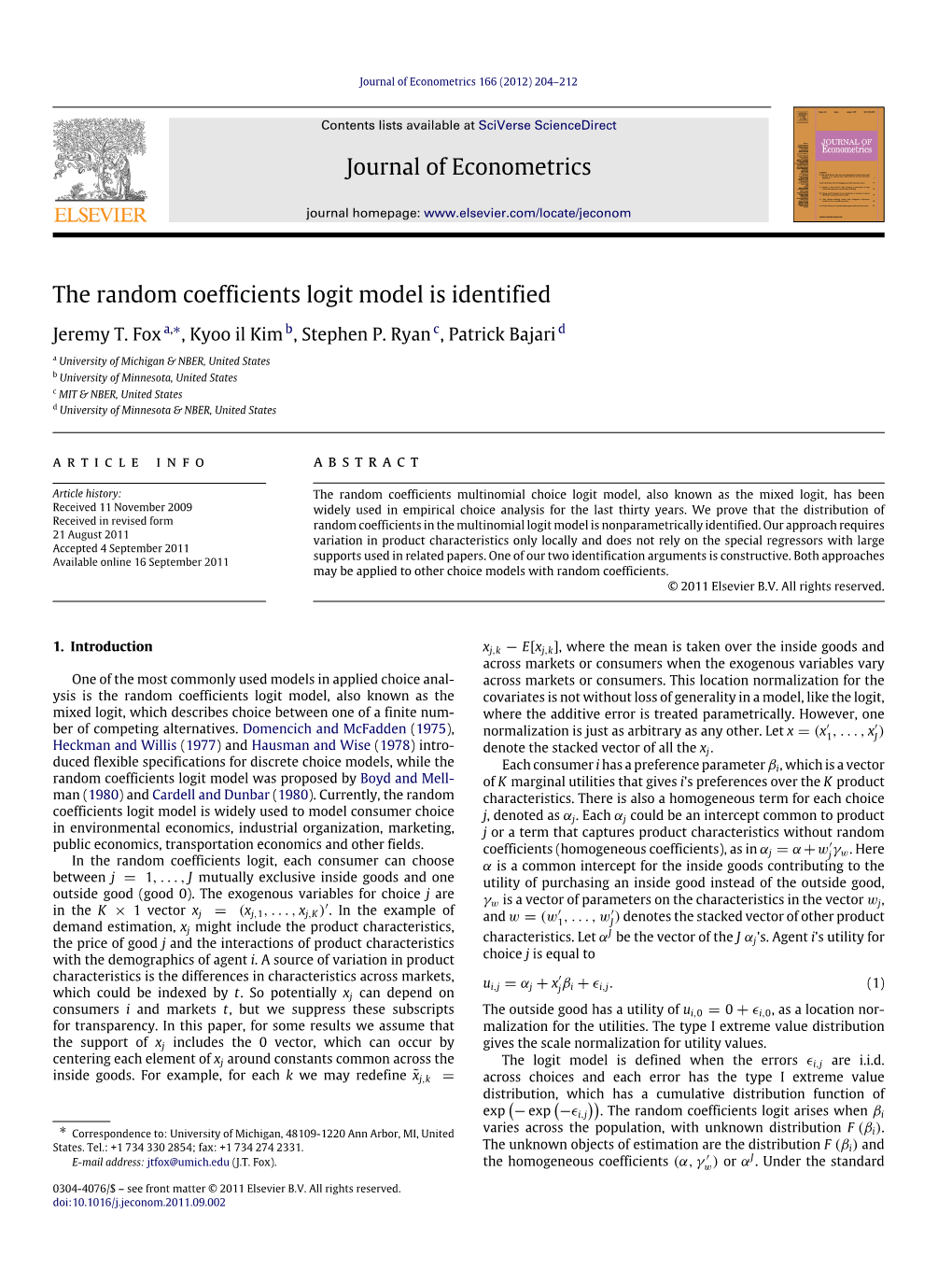 The Random Coefficients Logit Model Is Identified