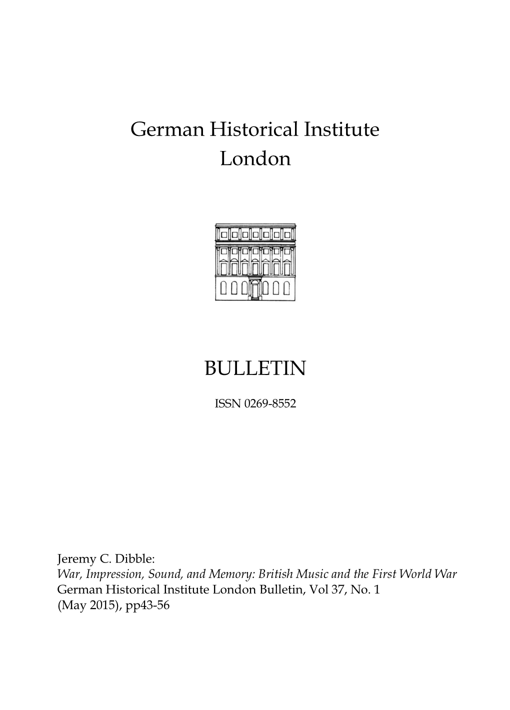 British Music and the First World War German Historical Institute London Bulletin, Vol 37, No