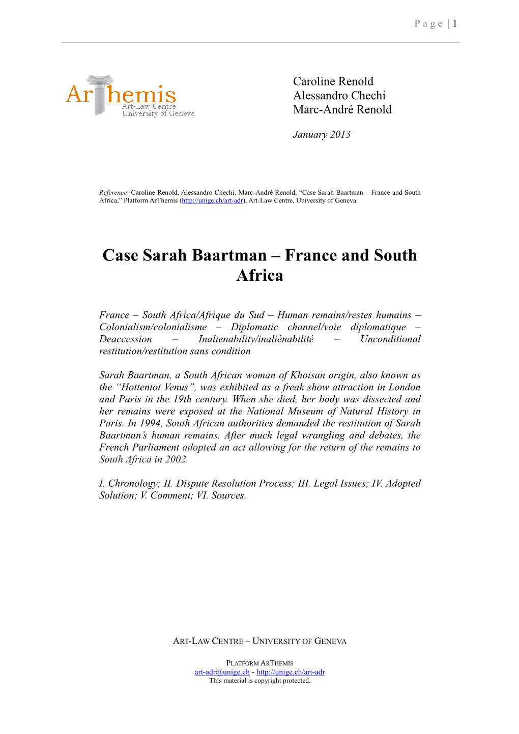 Case Note – Sarah Baartman – France and South Africa