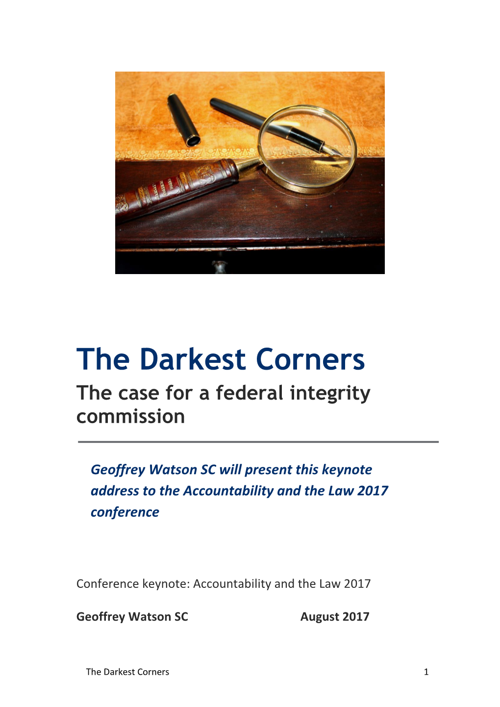 The Darkest Corners the Case for a Federal Integrity Commission