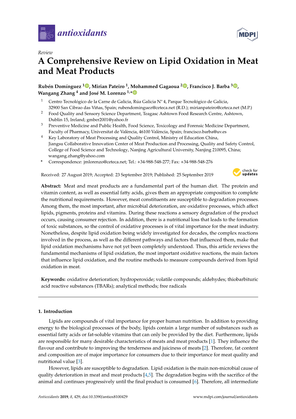 A Comprehensive Review on Lipid Oxidation in Meat and Meat Products