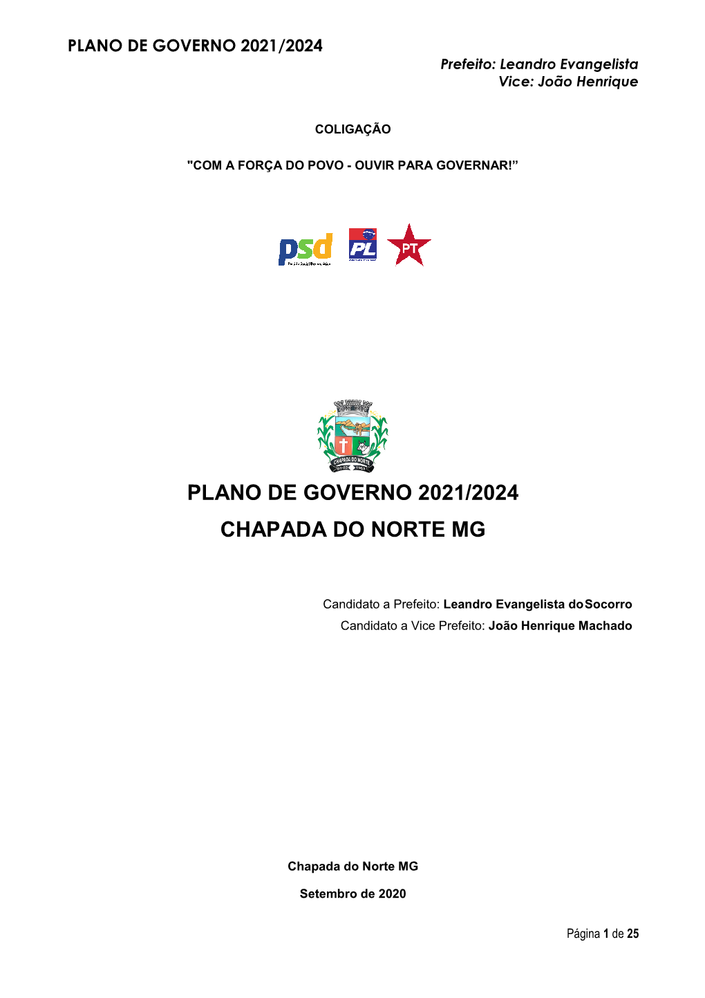 Plano De Governo 2021/2024 Chapada Do Norte Mg