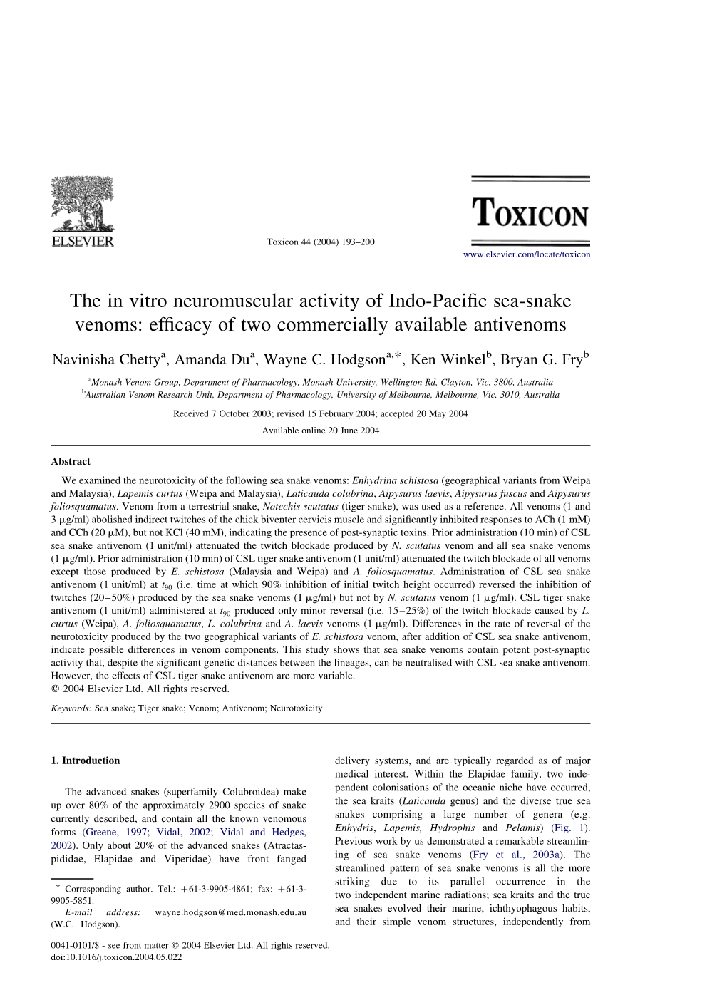 The in Vitro Neuromuscular Activity of Indo-Pacific Sea