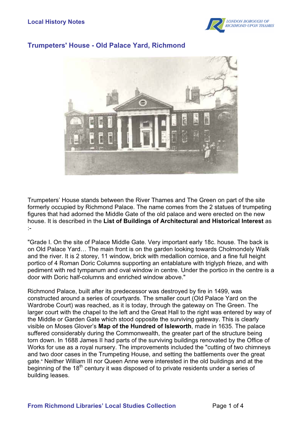 Trumpeters' House, Old Palace Yard, Richmond – [Local History Notes