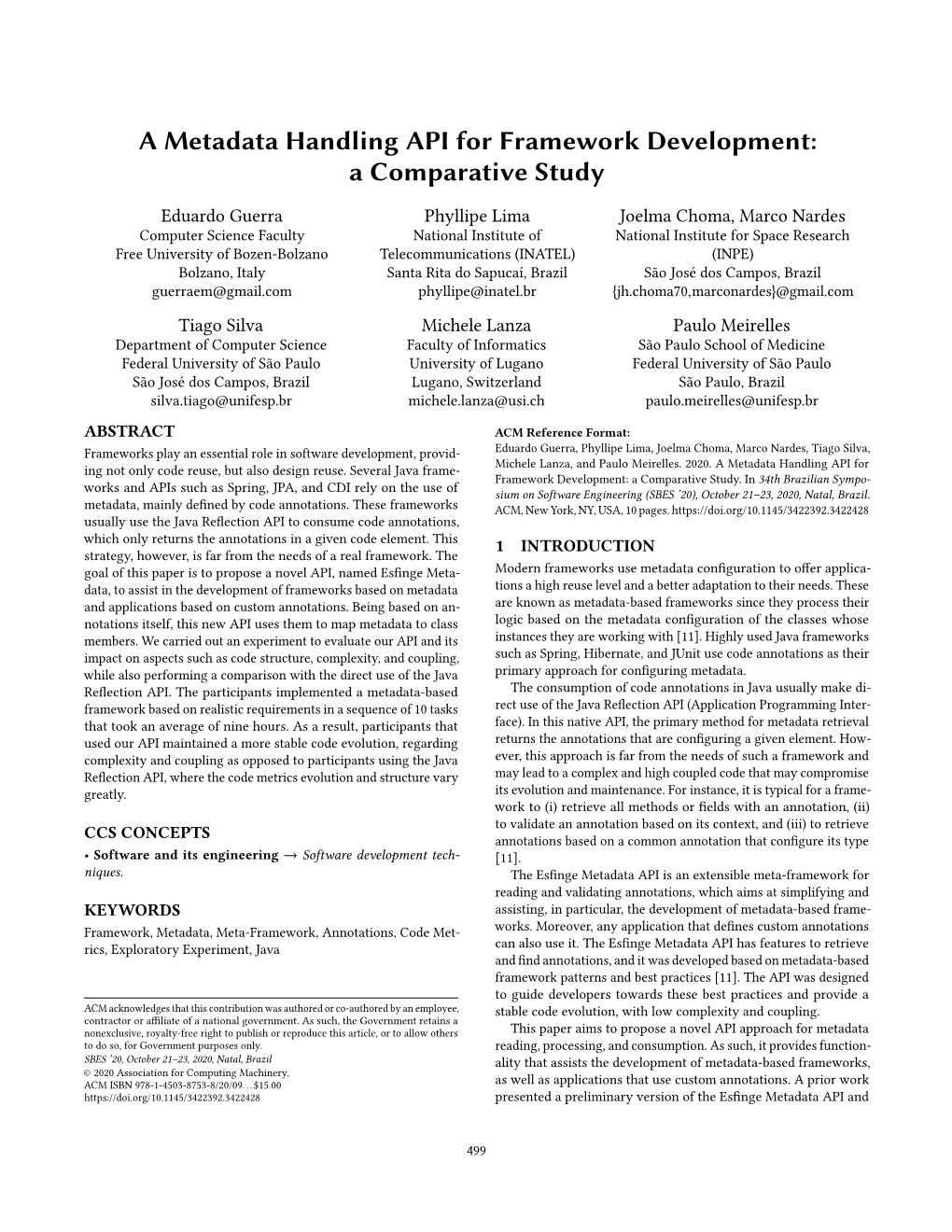 A Metadata Handling API for Framework Development: a Comparative Study