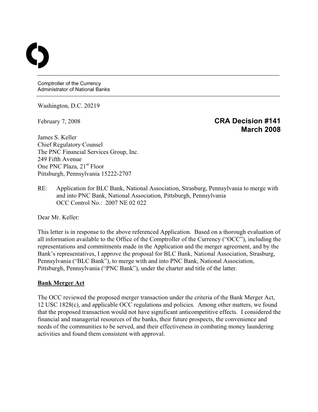 CRA Decision #141 March 2008 James S