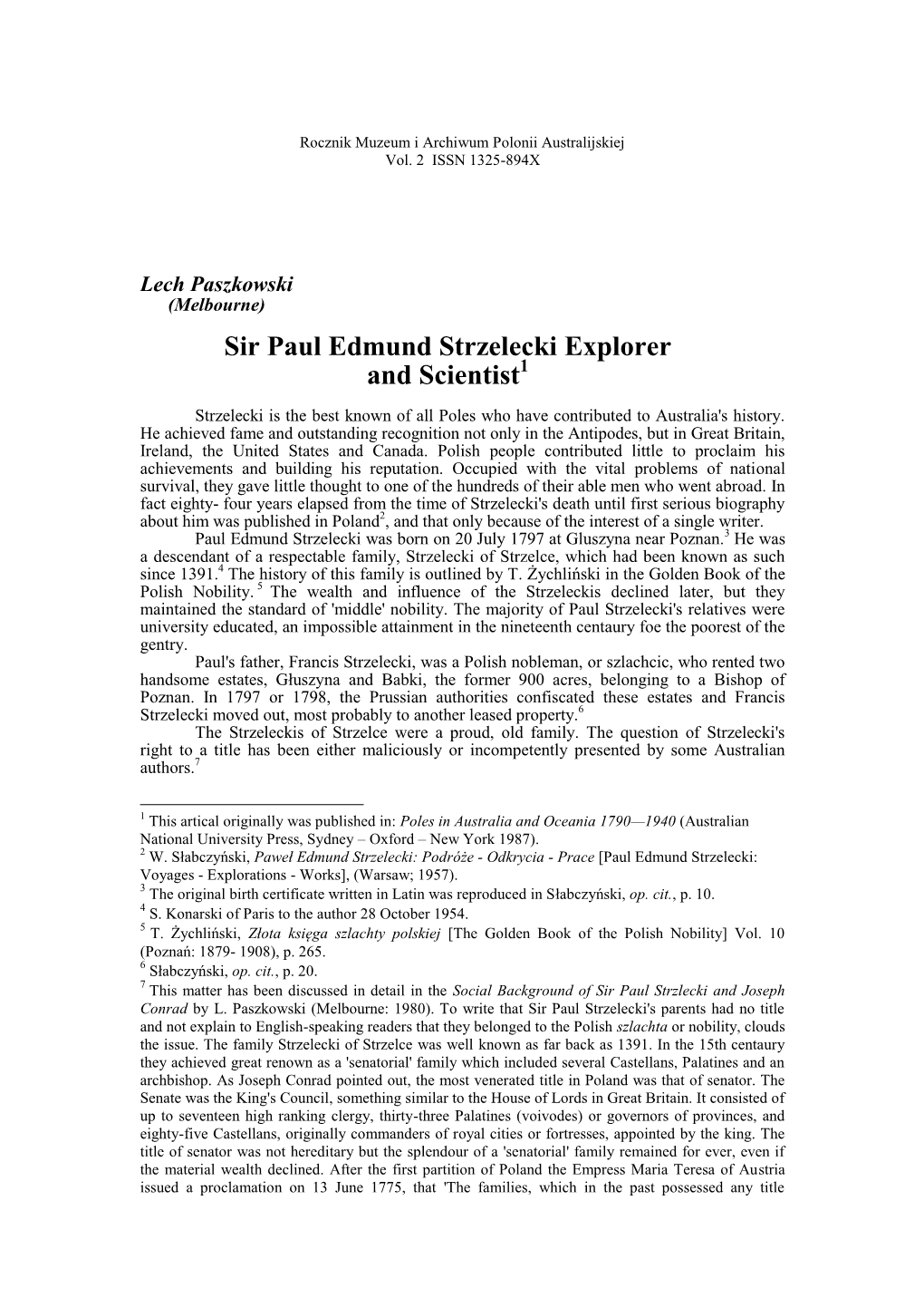 Sir Paul Edmund Strzelecki Explorer and Scientist1