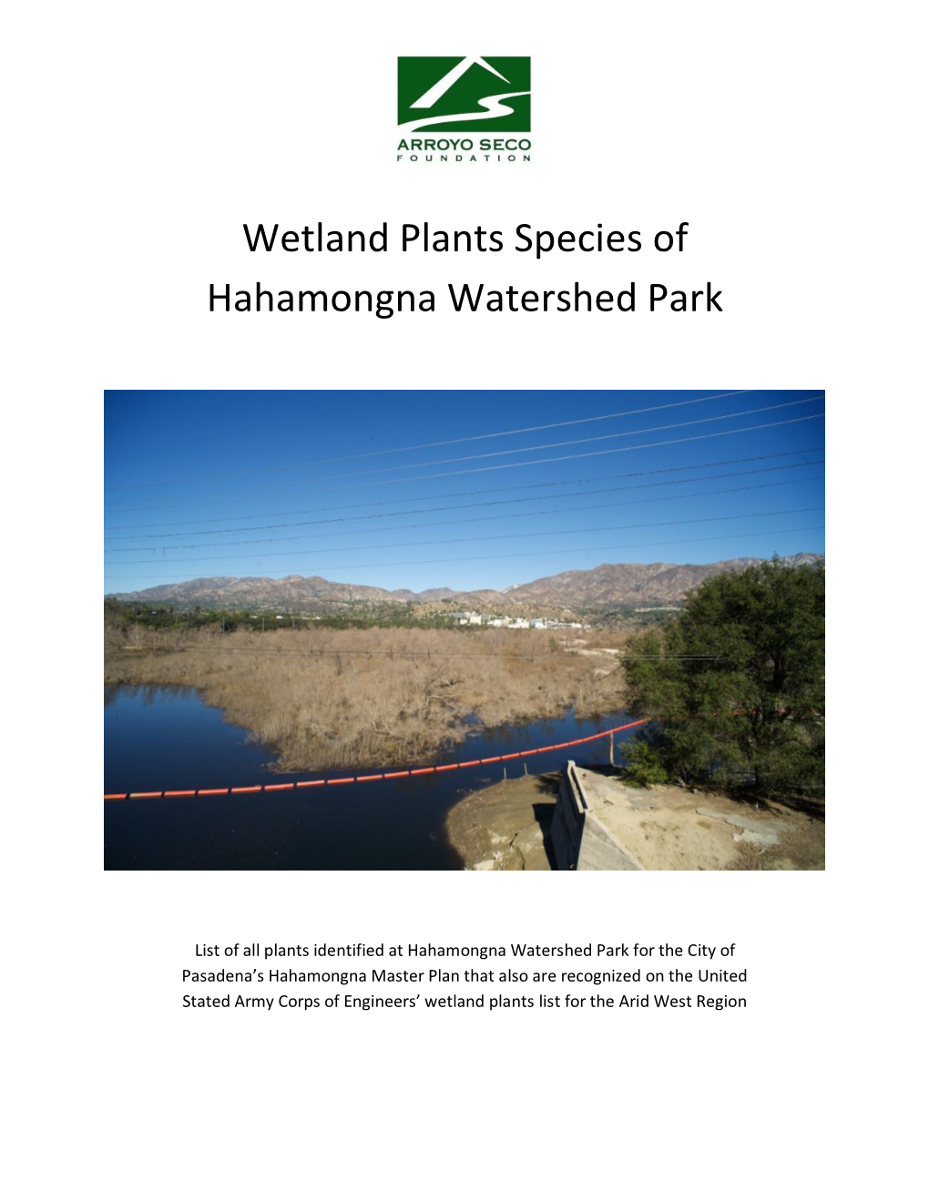 Wetland Plants Species of Hahamongna Watershed Park