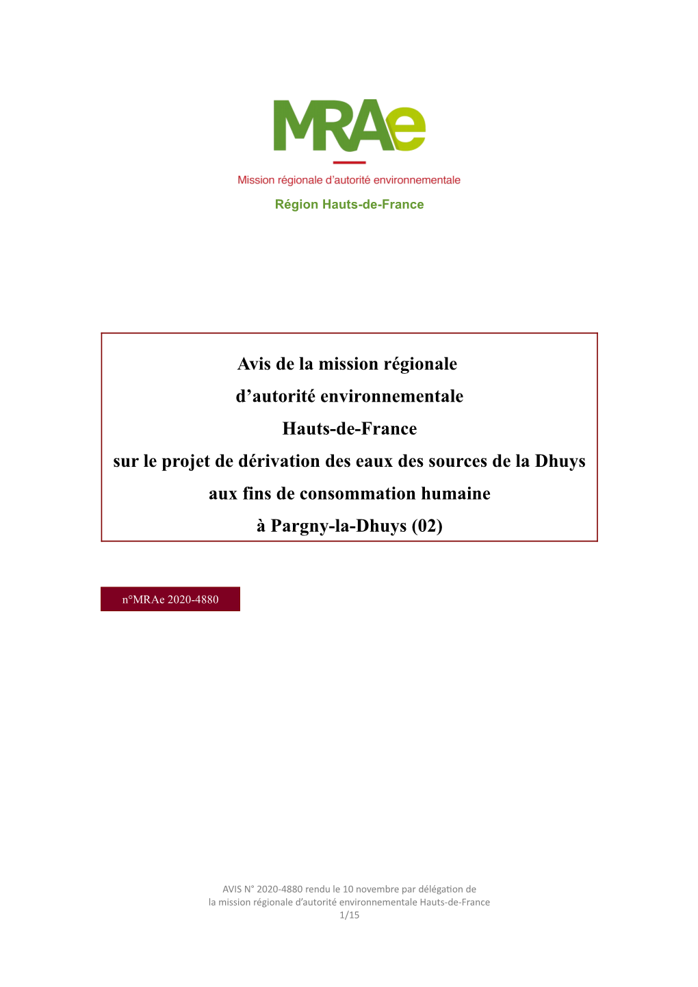 Avis De La Mission Régionale D'autorité Environnementale Hauts-De-France