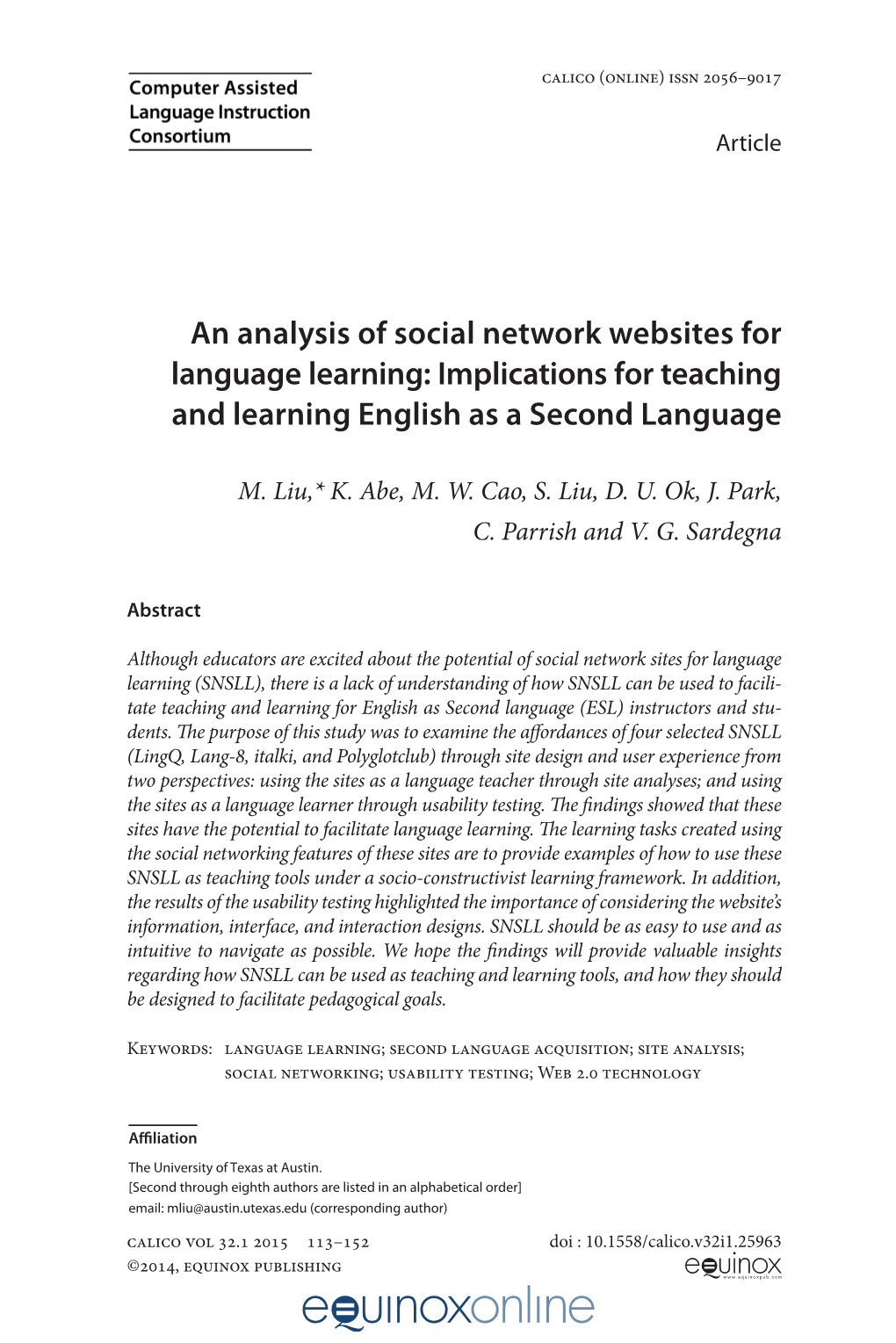 An Analysis of Social Network Websites for Language Learning: Implications for Teaching and Learning English As a Second Language