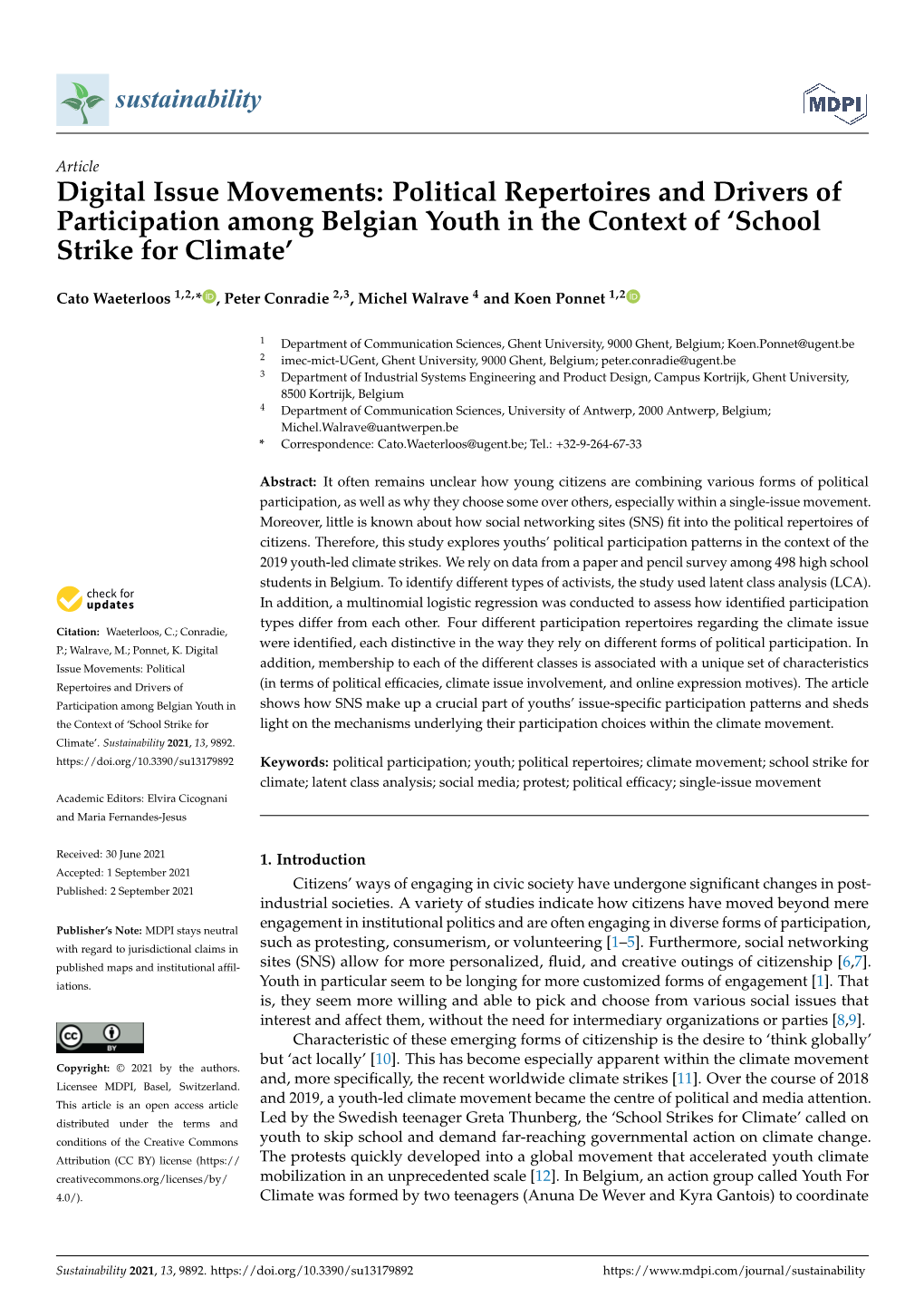 Political Repertoires and Drivers of Participation Among Belgian Youth in the Context of ‘School Strike for Climate’