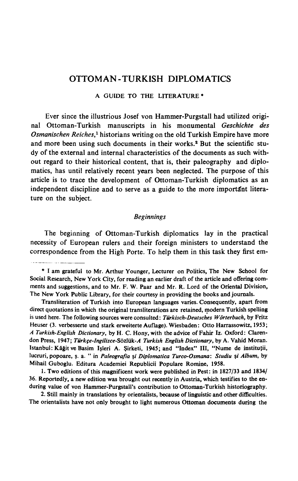 Ottom an - Turkish Diplomatics