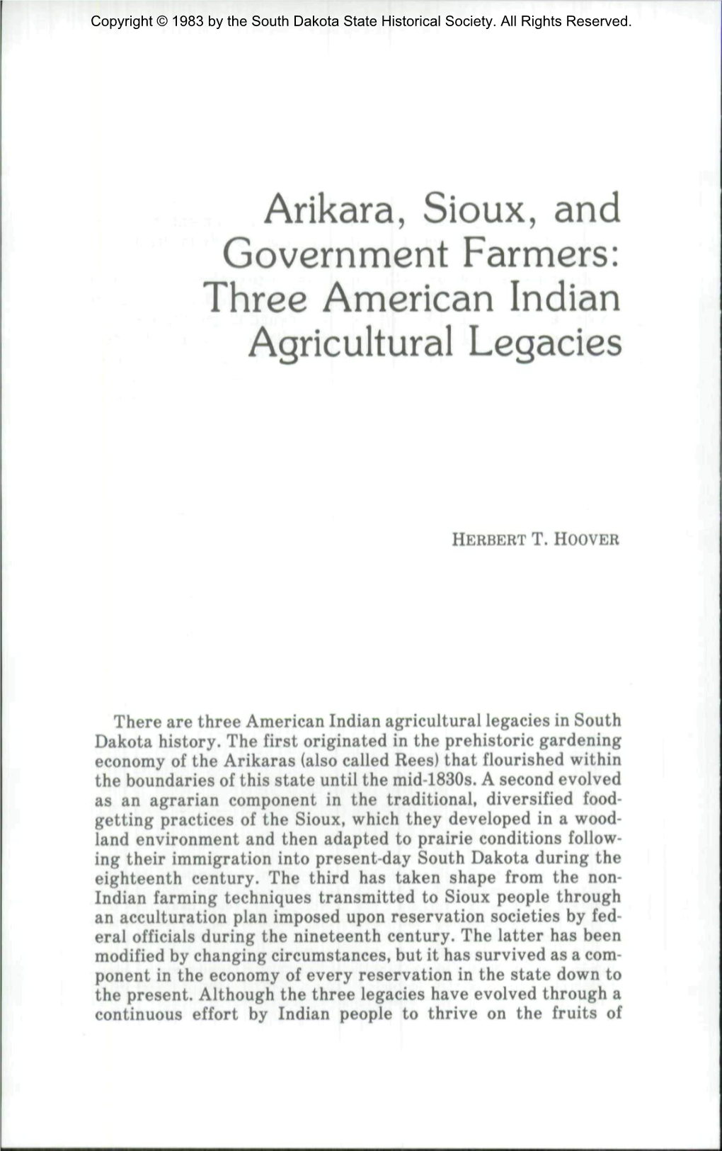 Ankara, Sioux, and Government Farmers: Three American Indian Agricultural Legacies