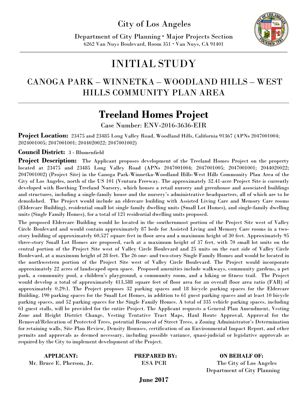 INITIAL STUDY Treeland Homes Project