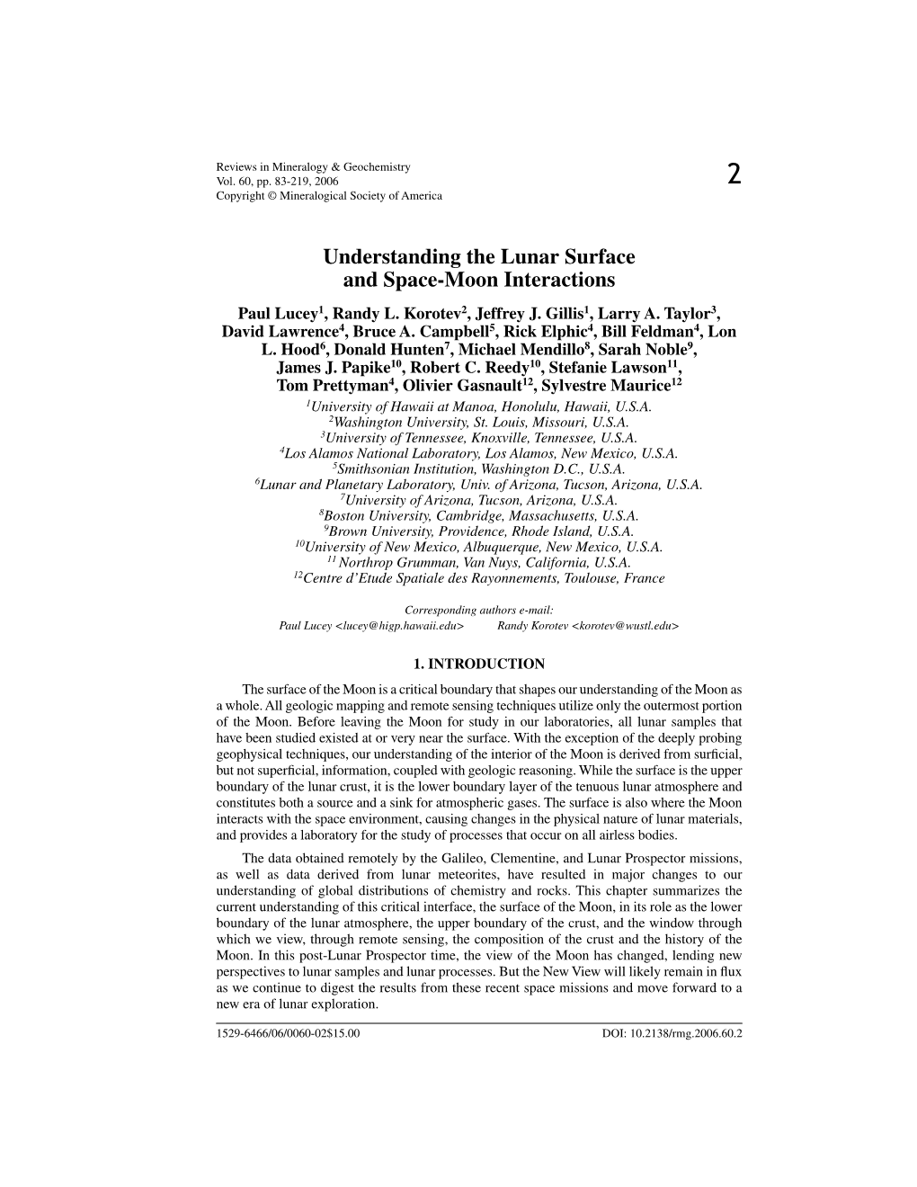 Understanding the Lunar Surface and Space-Moon Interactions Paul Lucey1, Randy L