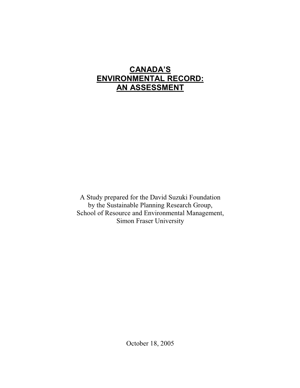 Canada's Environmental Record