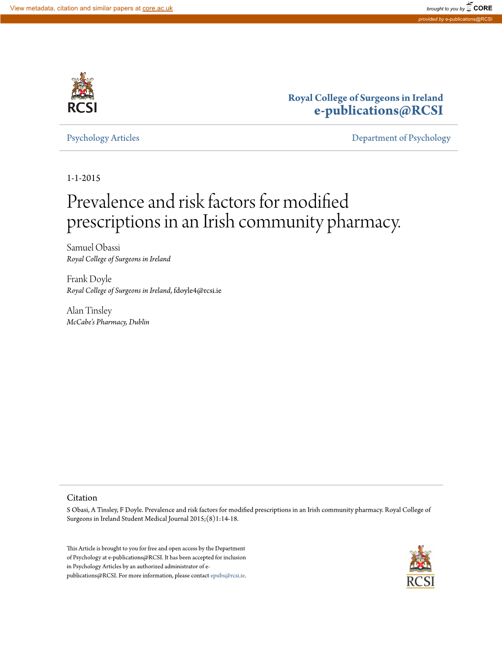 Prevalence and Risk Factors for Modified Prescriptions in an Irish Community Pharmacy