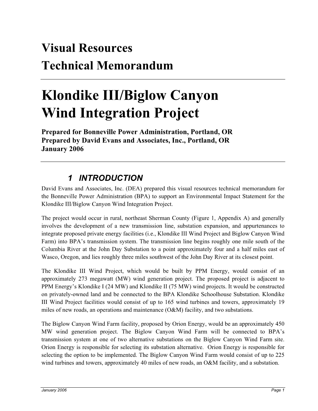 Klondike III/Biglow Canyon Wind Integration Project