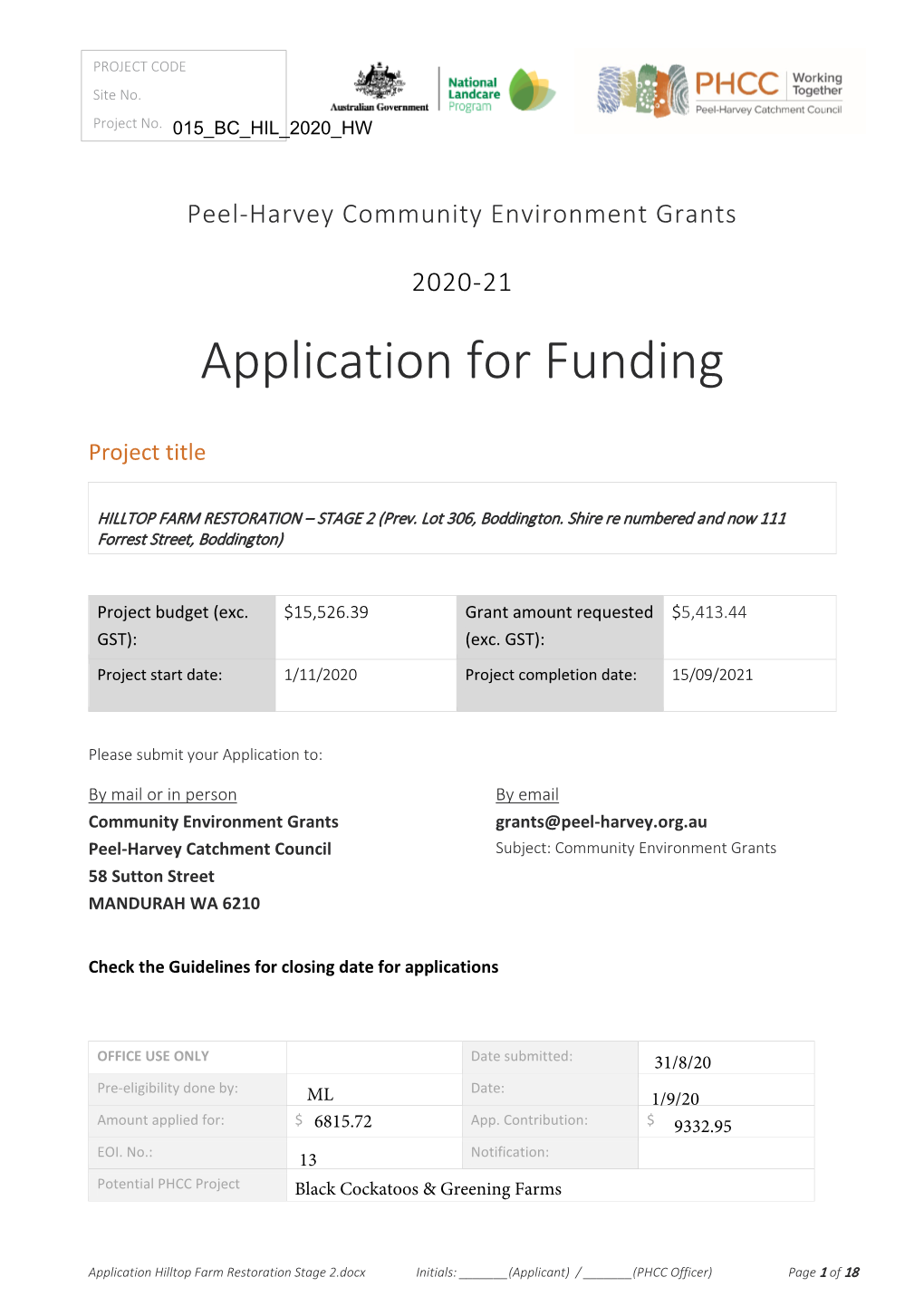 Application for Funding