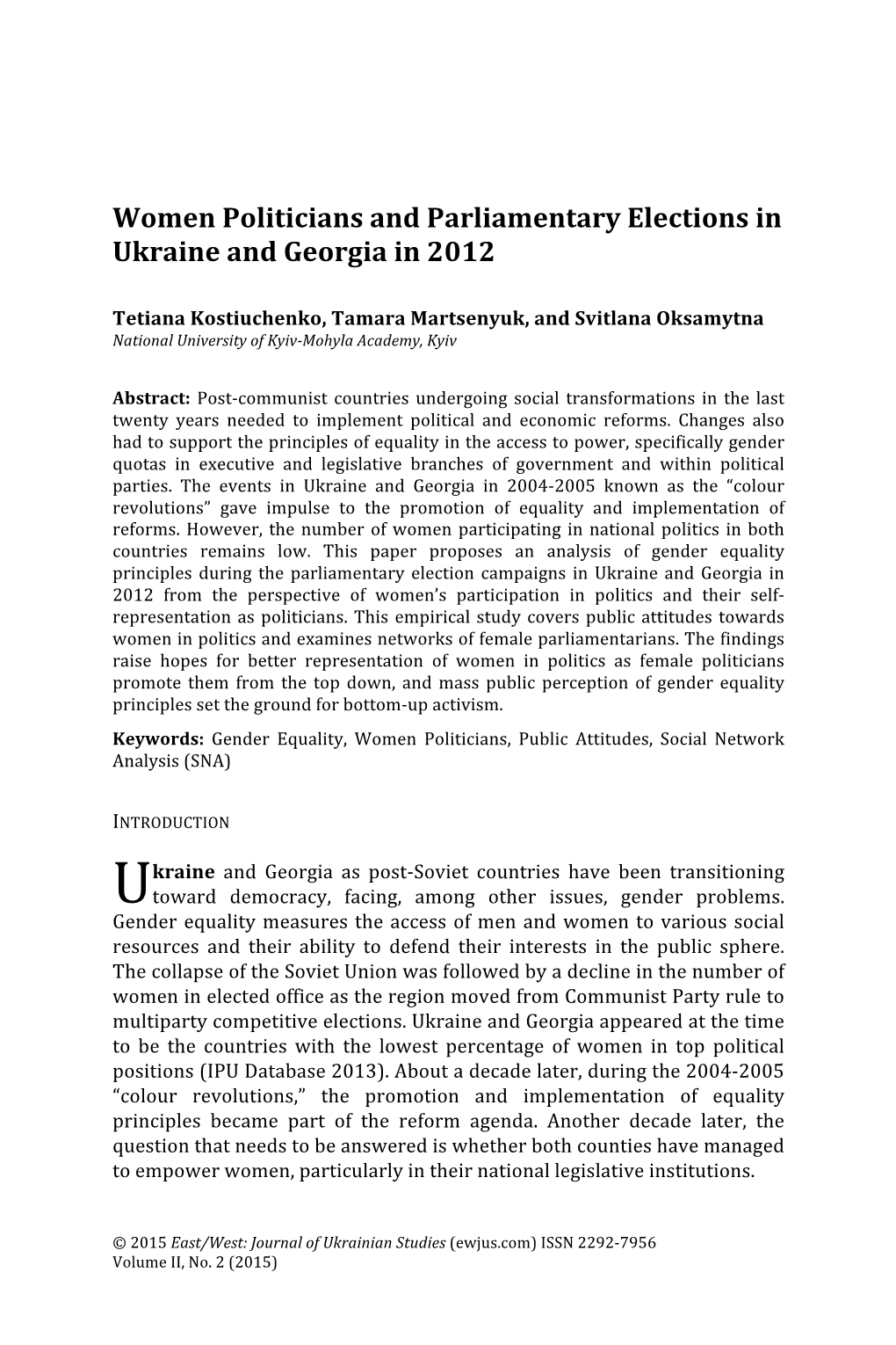 Women Politicians and Parliamentary Elections in Ukraine and Georgia In