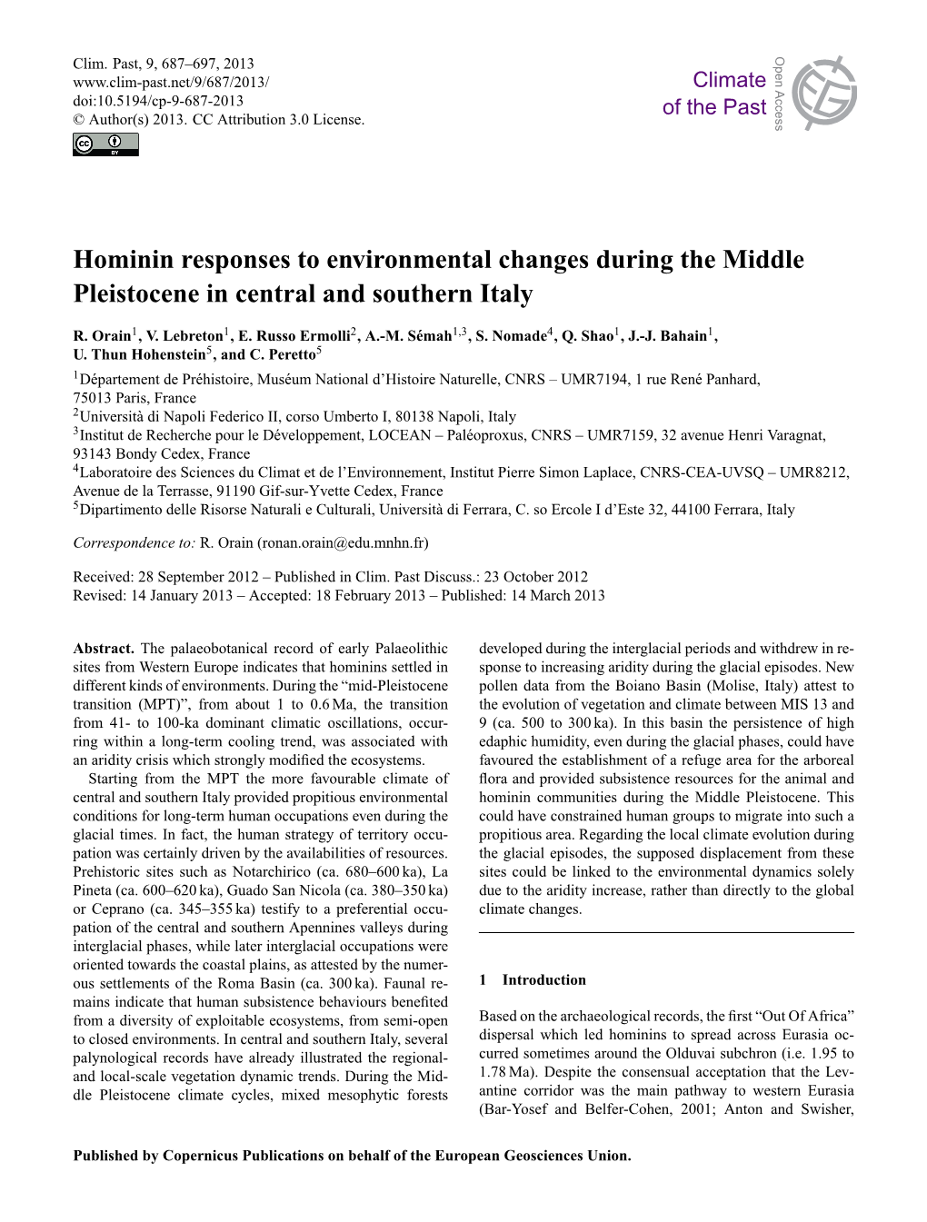 Hominin Responses to Environmental Changes During