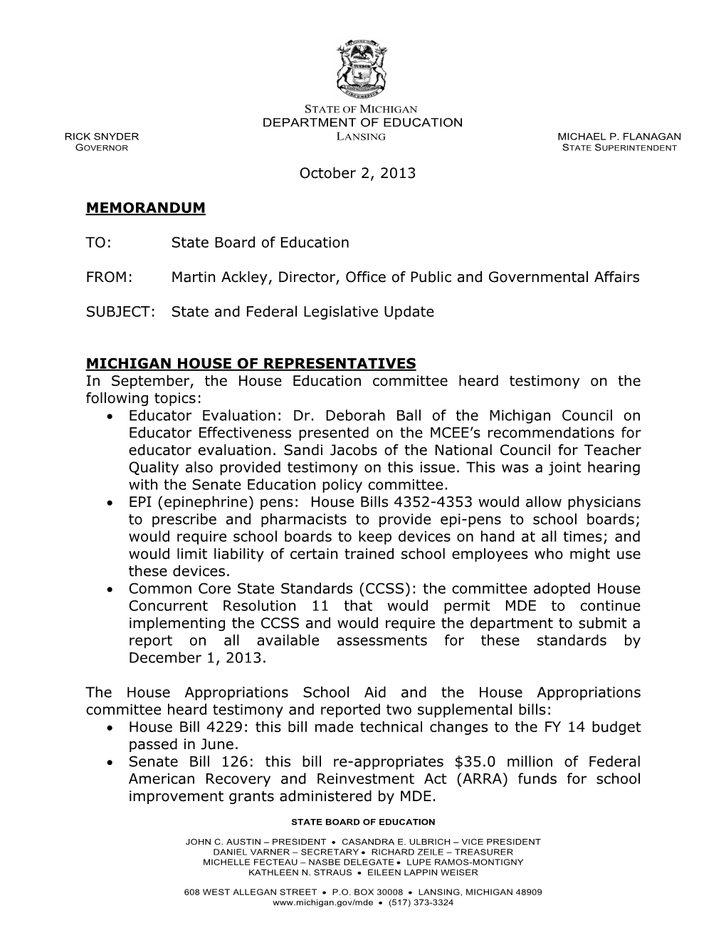 State and Federal Legislative Update