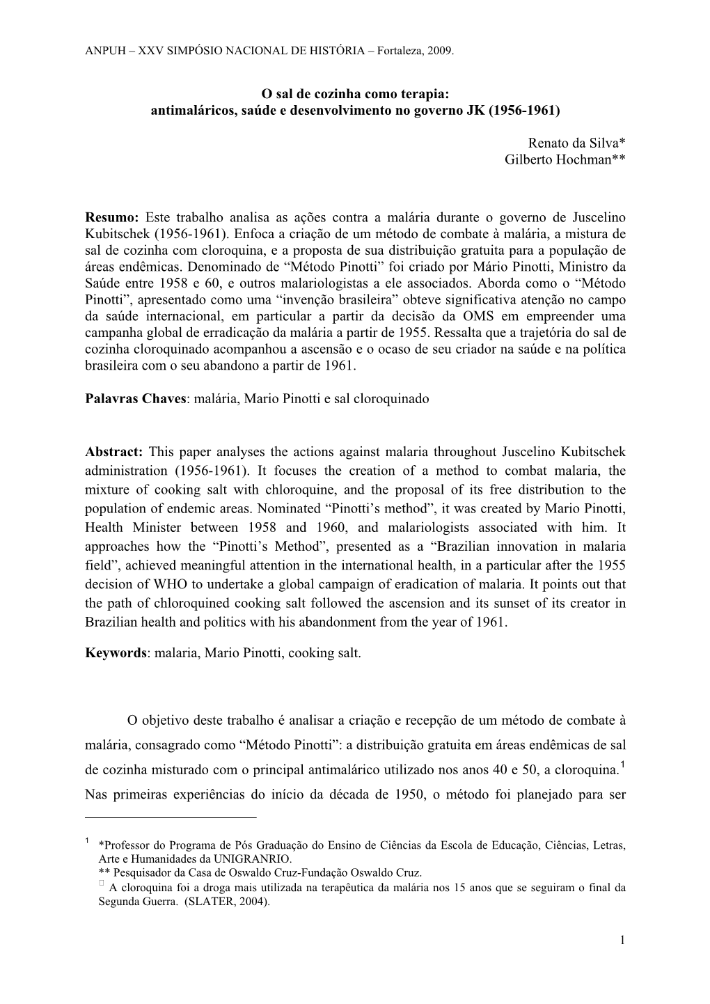 Antimaláricos, Saúde E Desenvolvimento No Governo JK (1956-1961)