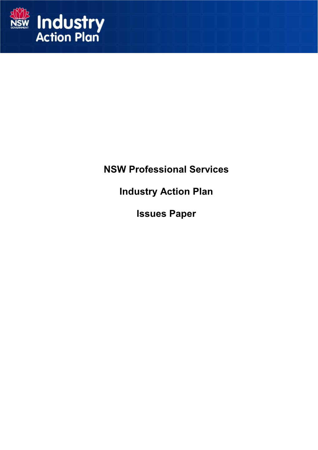 Professional Services Industry Action Plan Issues Paper