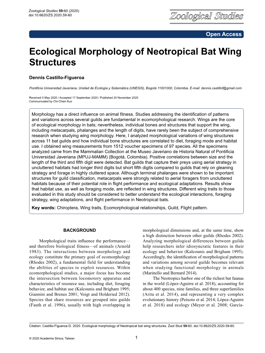 Ecological Morphology of Neotropical Bat Wing Structures