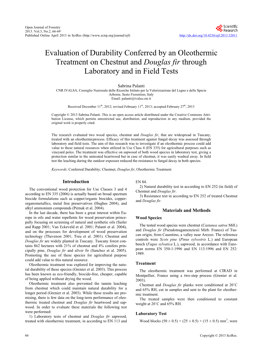 Douglas Fir Through Laboratory and in Field Tests