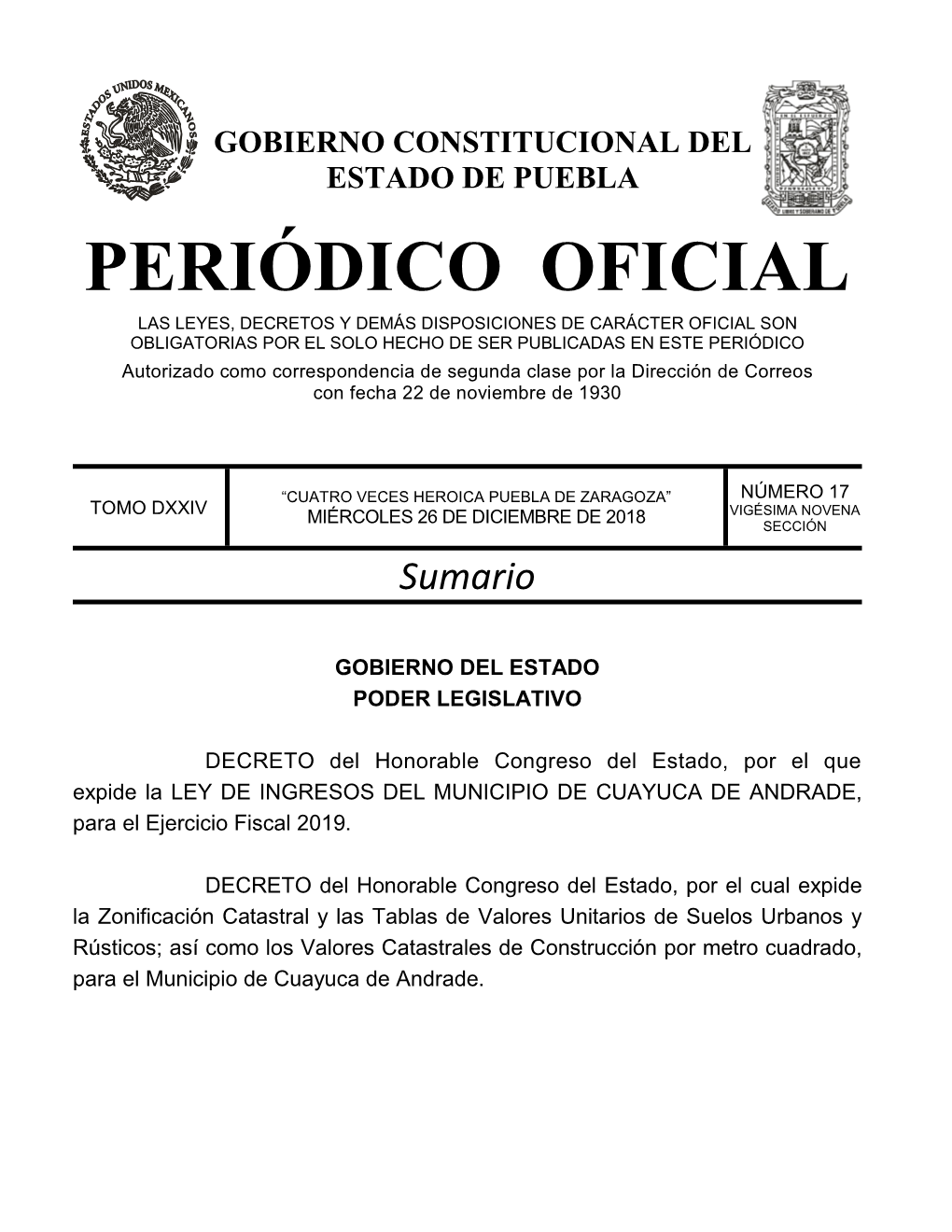 Ley De Ingresos Del Municipio De Cuauyuca De Andrade