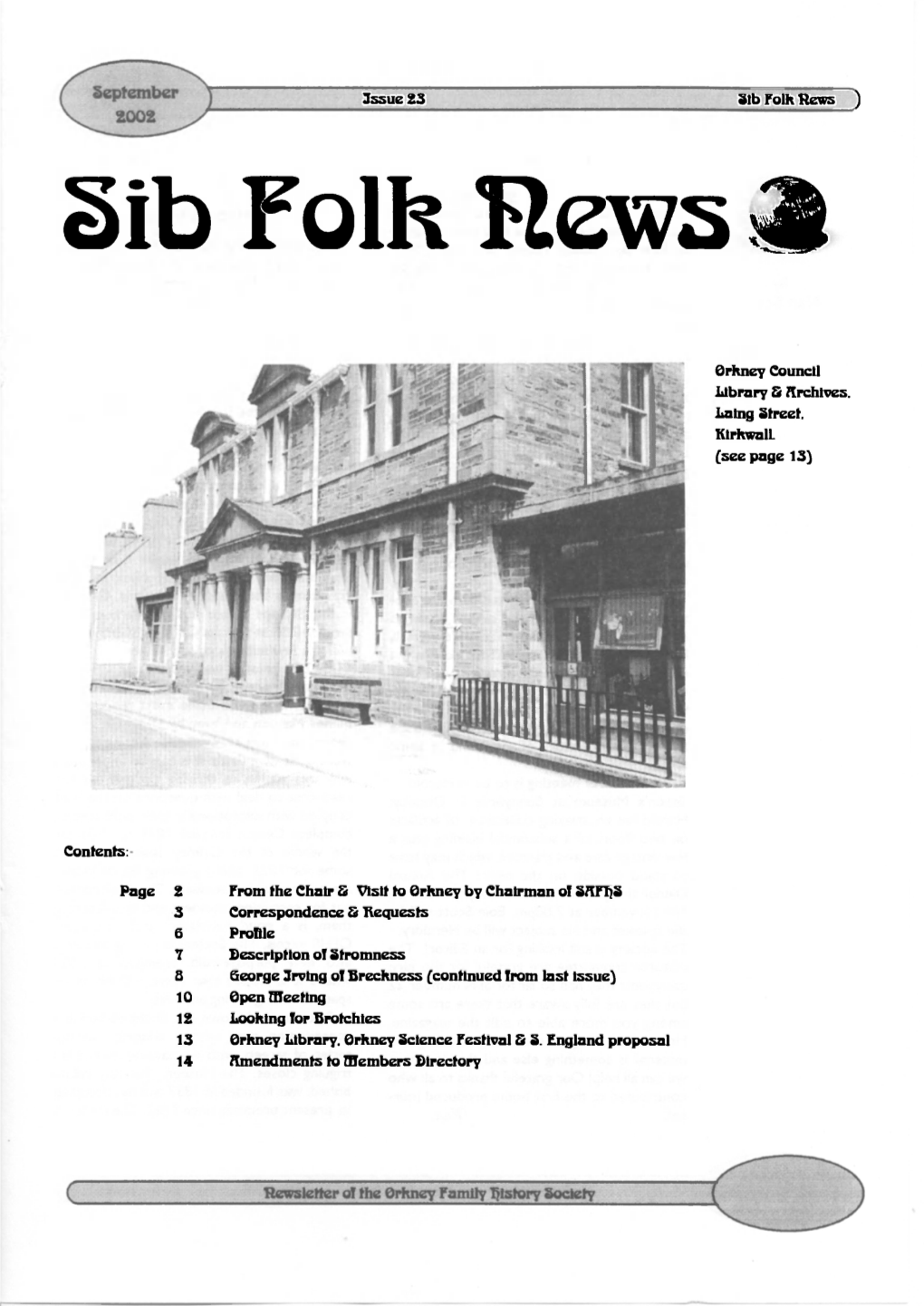 Issue 23 81B Folk Rews ) Orkney Council Library 8 Archives. Laing