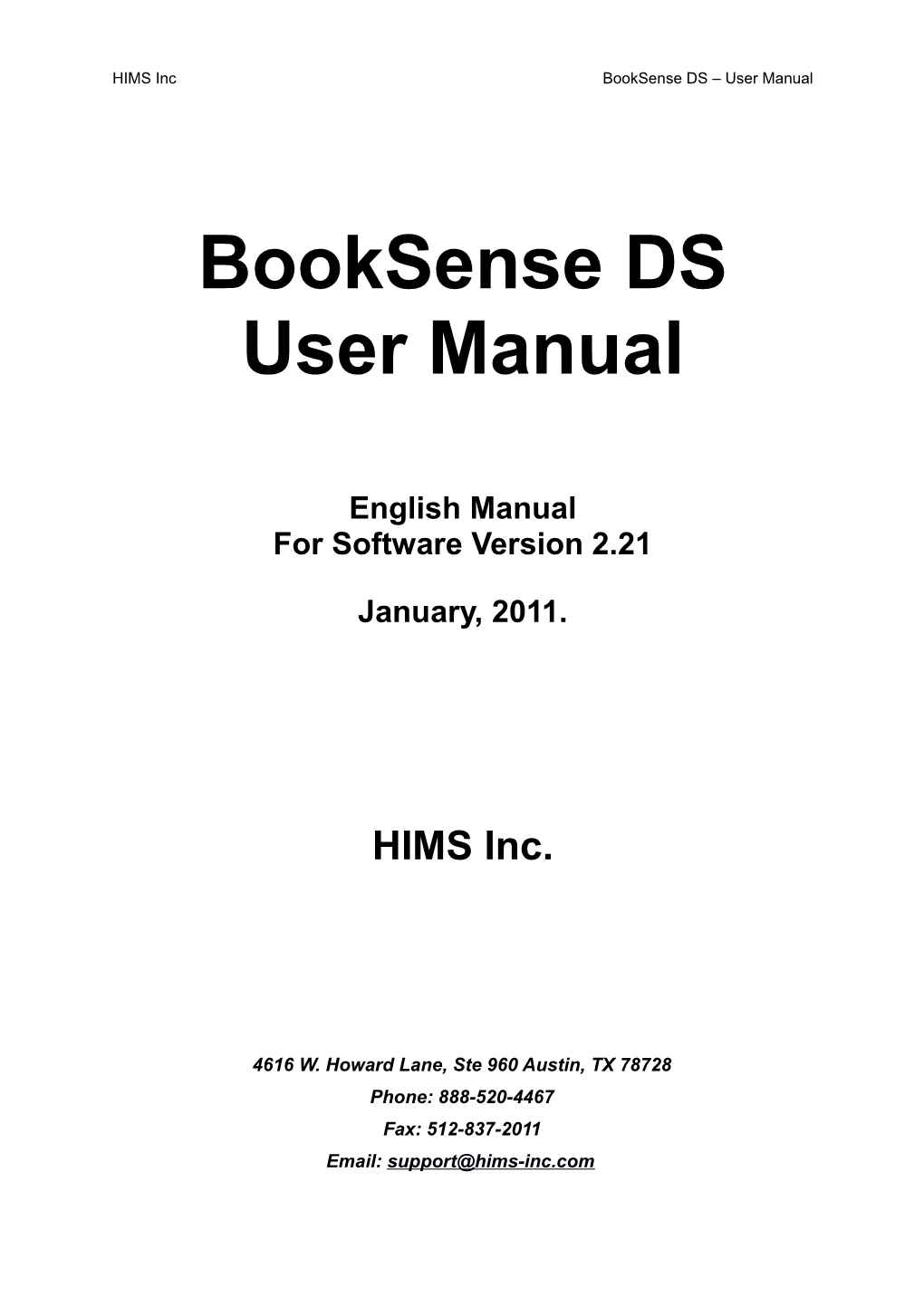 HIMS Inc Booksense DS User Manual