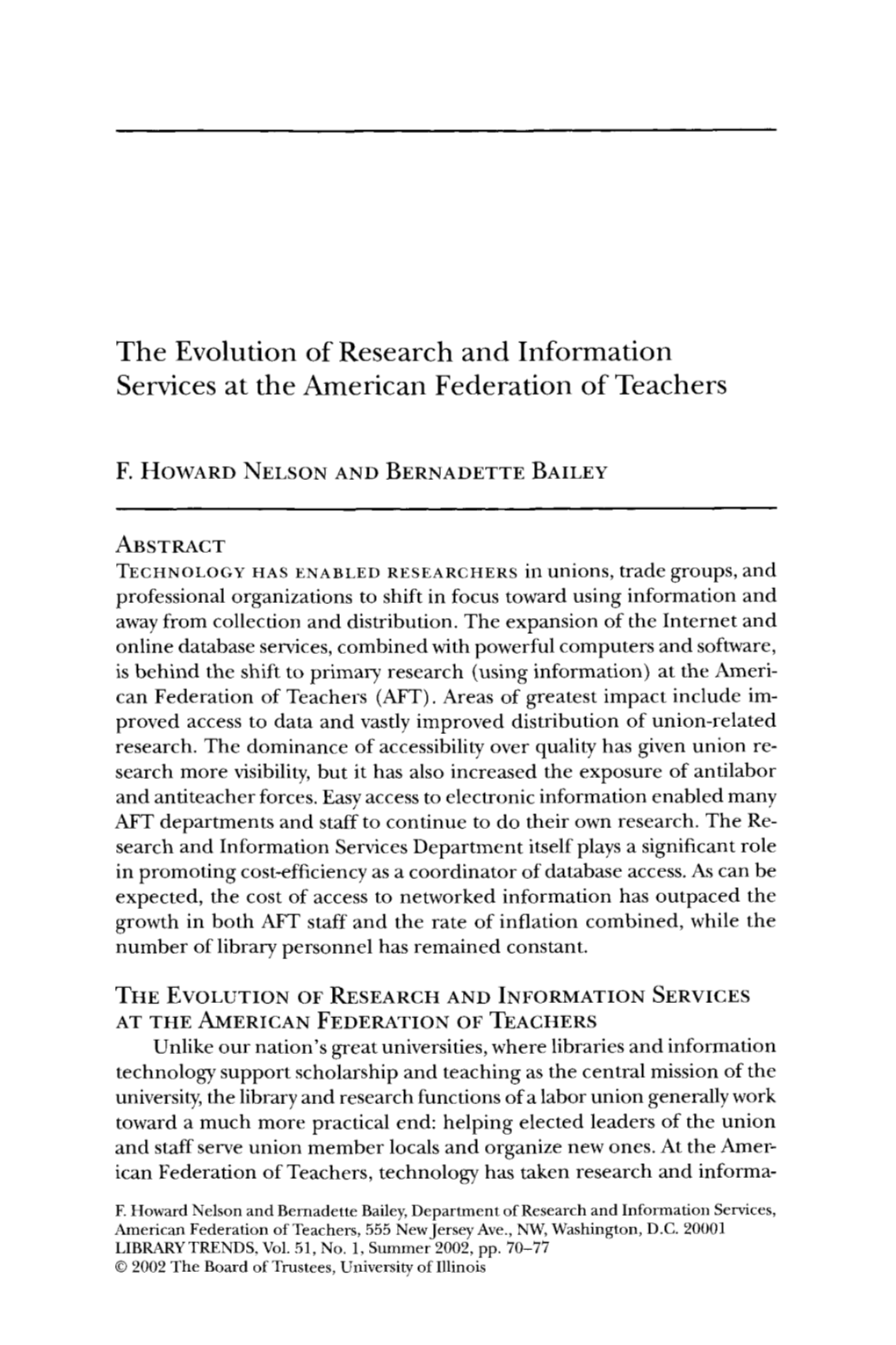 The Evolution of Research and Information Services at the American Federation of Teachers