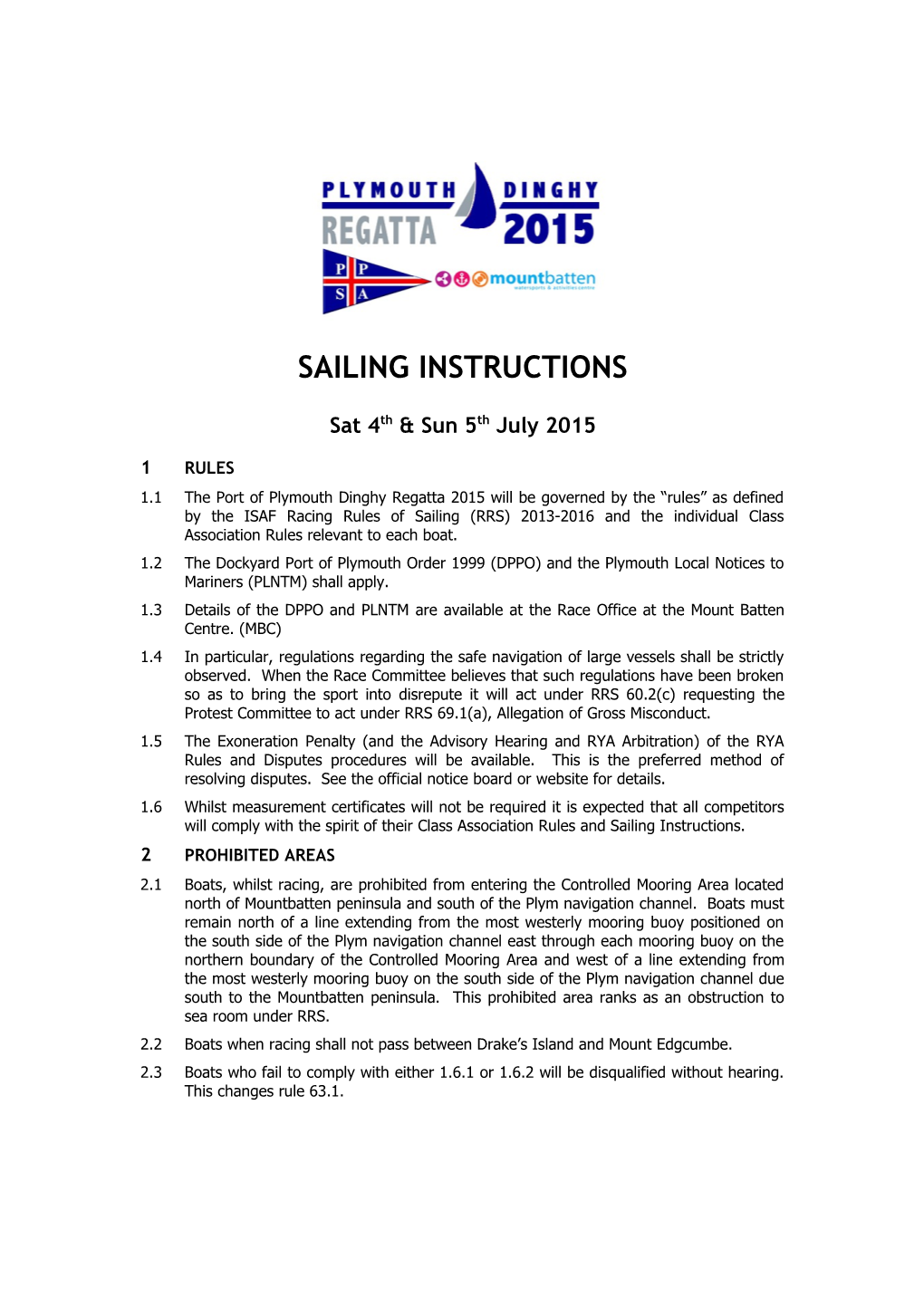 Sailing Instructions