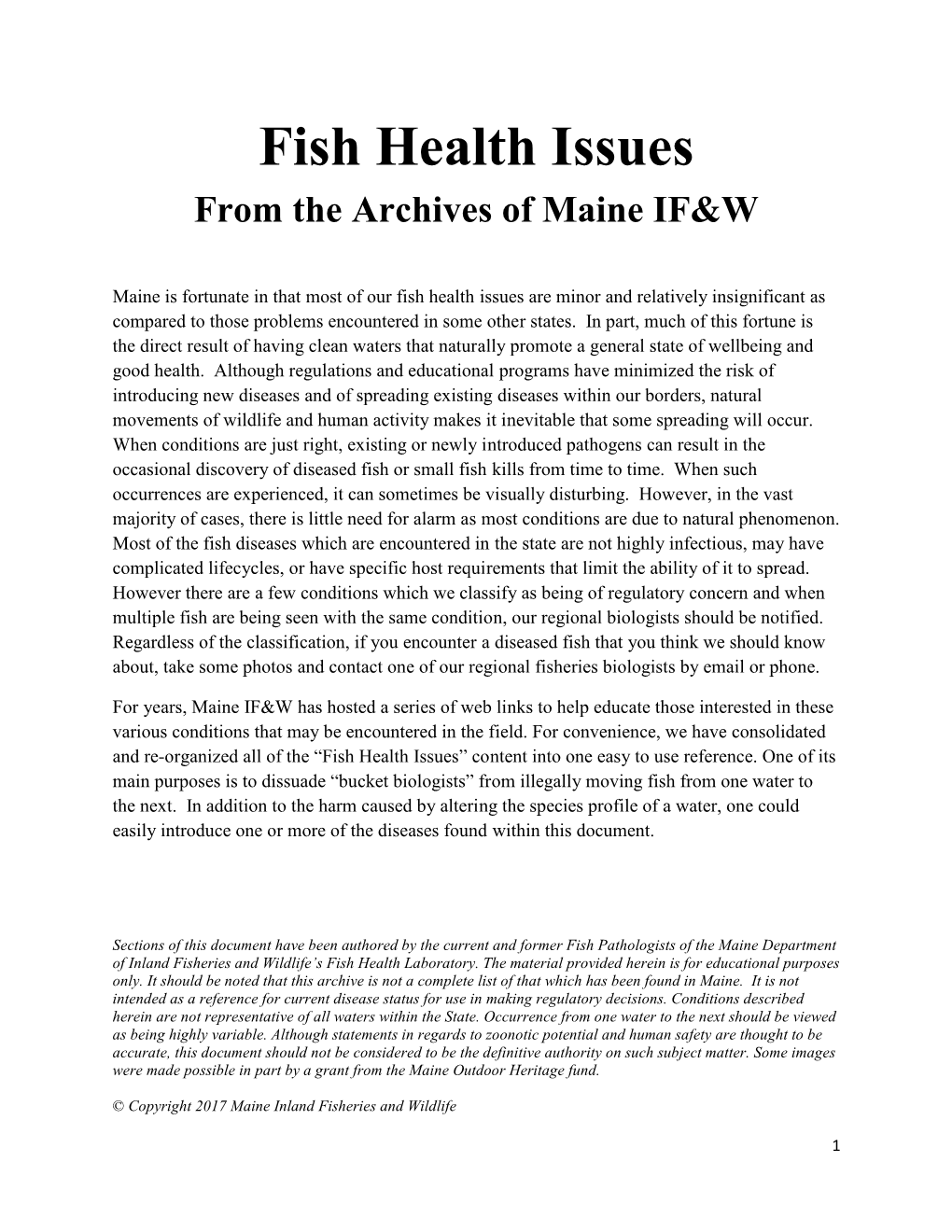 Fish Health Issues from the Archives of Maine IF&W