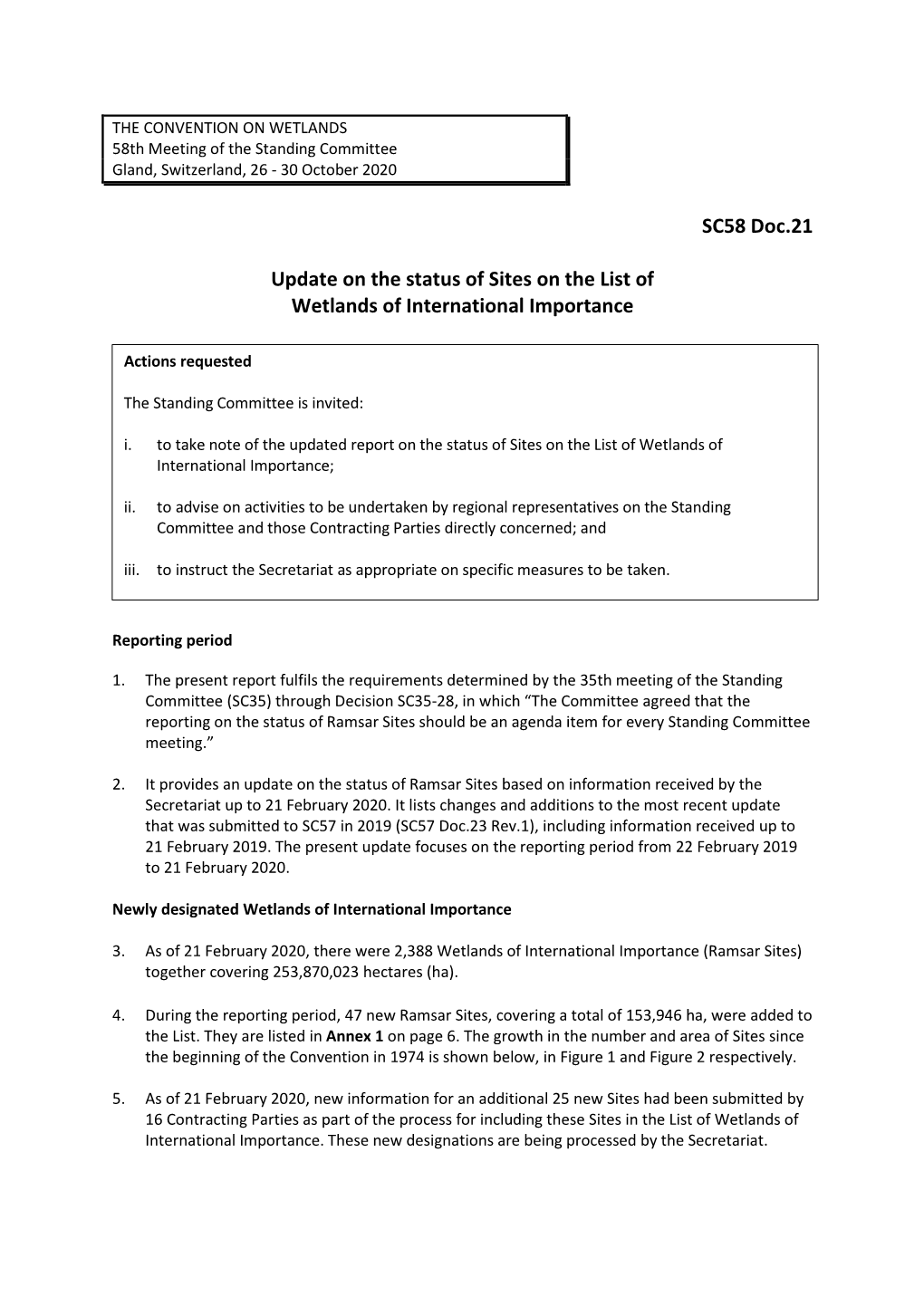 SC58 Doc.21 Update on the Status of Sites on the List of Wetlands Of