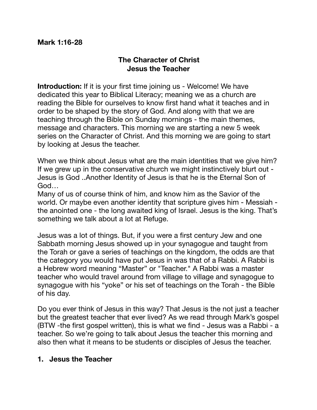 The Character of Christ (Jesus the Teacher Mark 1-16-28).Pages