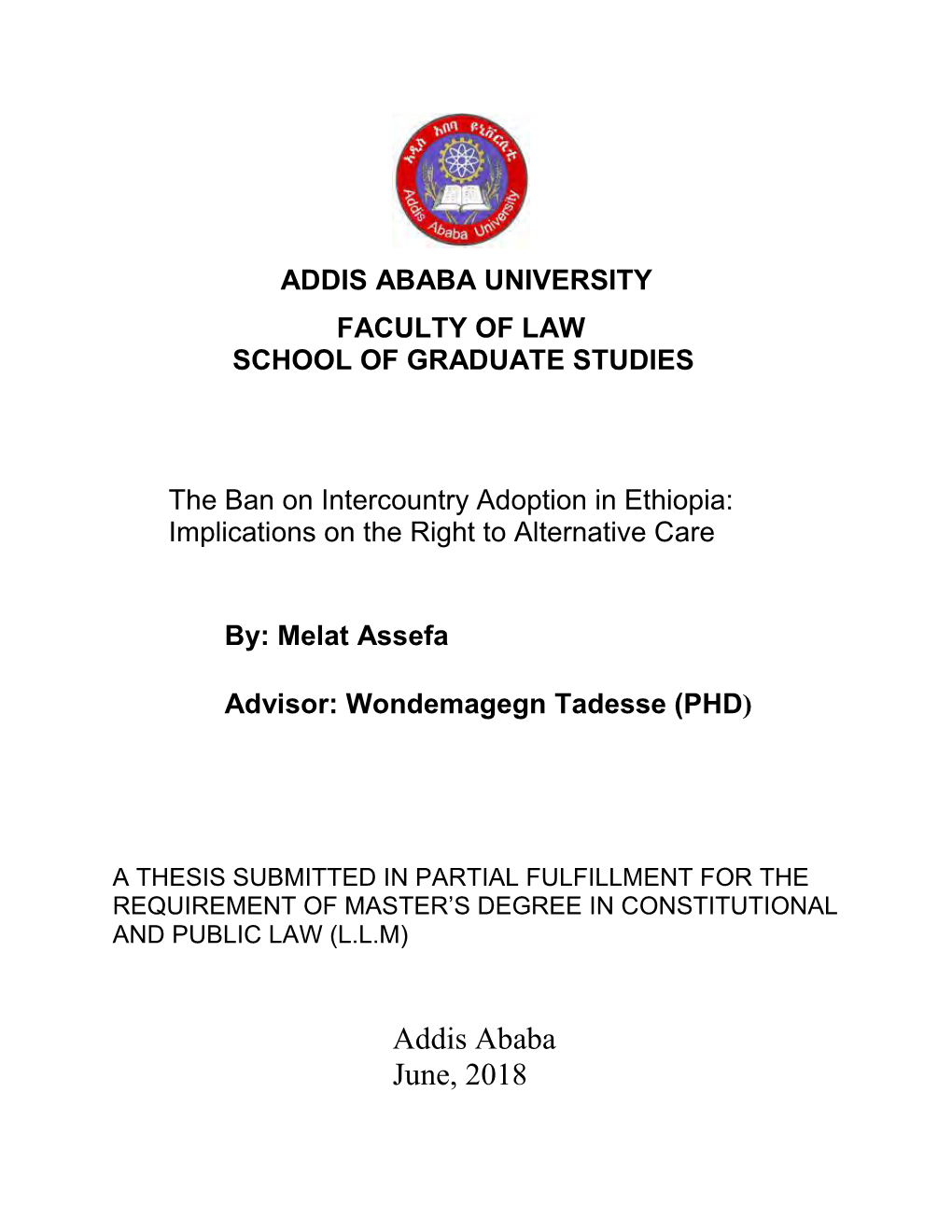 Banning of Intercountry Adoption in Ethiopia: Implications on the Right