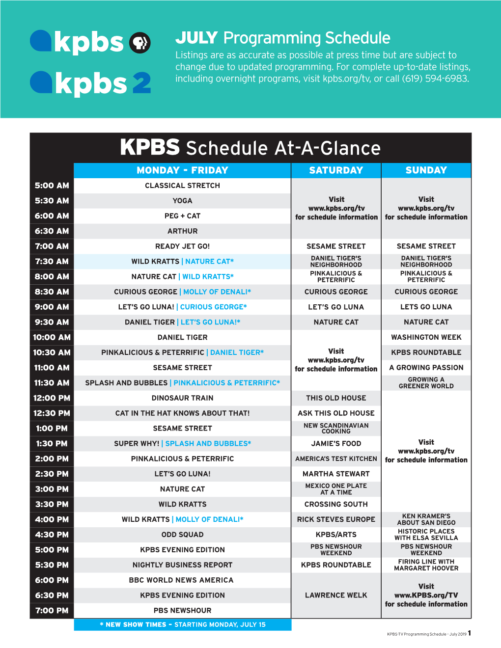 KPBS-TV July Programming Schedule