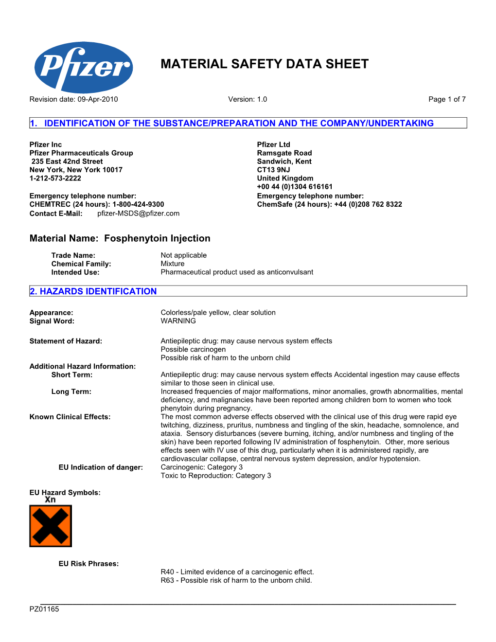 Material Safety Data Sheet