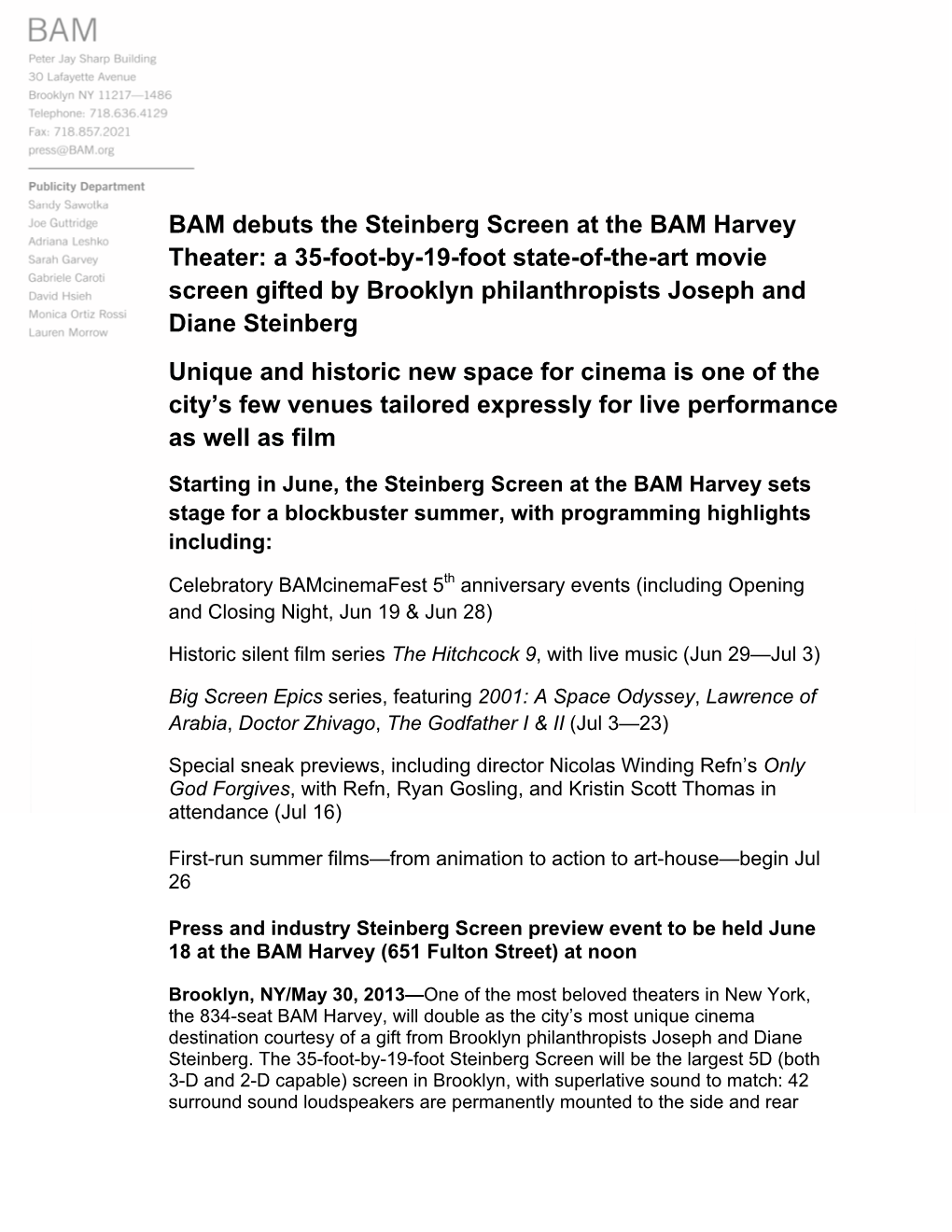 BAM Debuts the Steinberg Screen at The