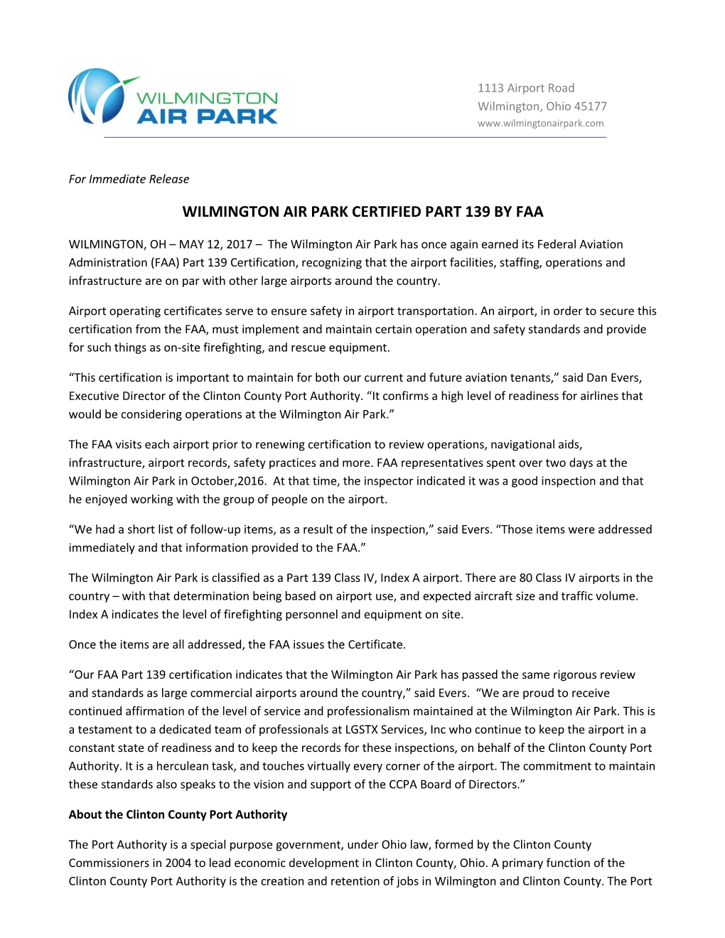 Wilmington Air Park Certified Part 139 by Faa