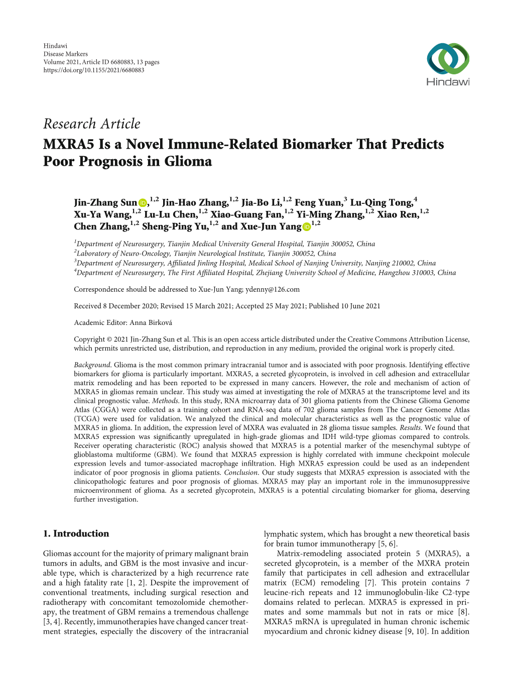 MXRA5 Is a Novel Immune-Related Biomarker That Predicts Poor Prognosis in Glioma