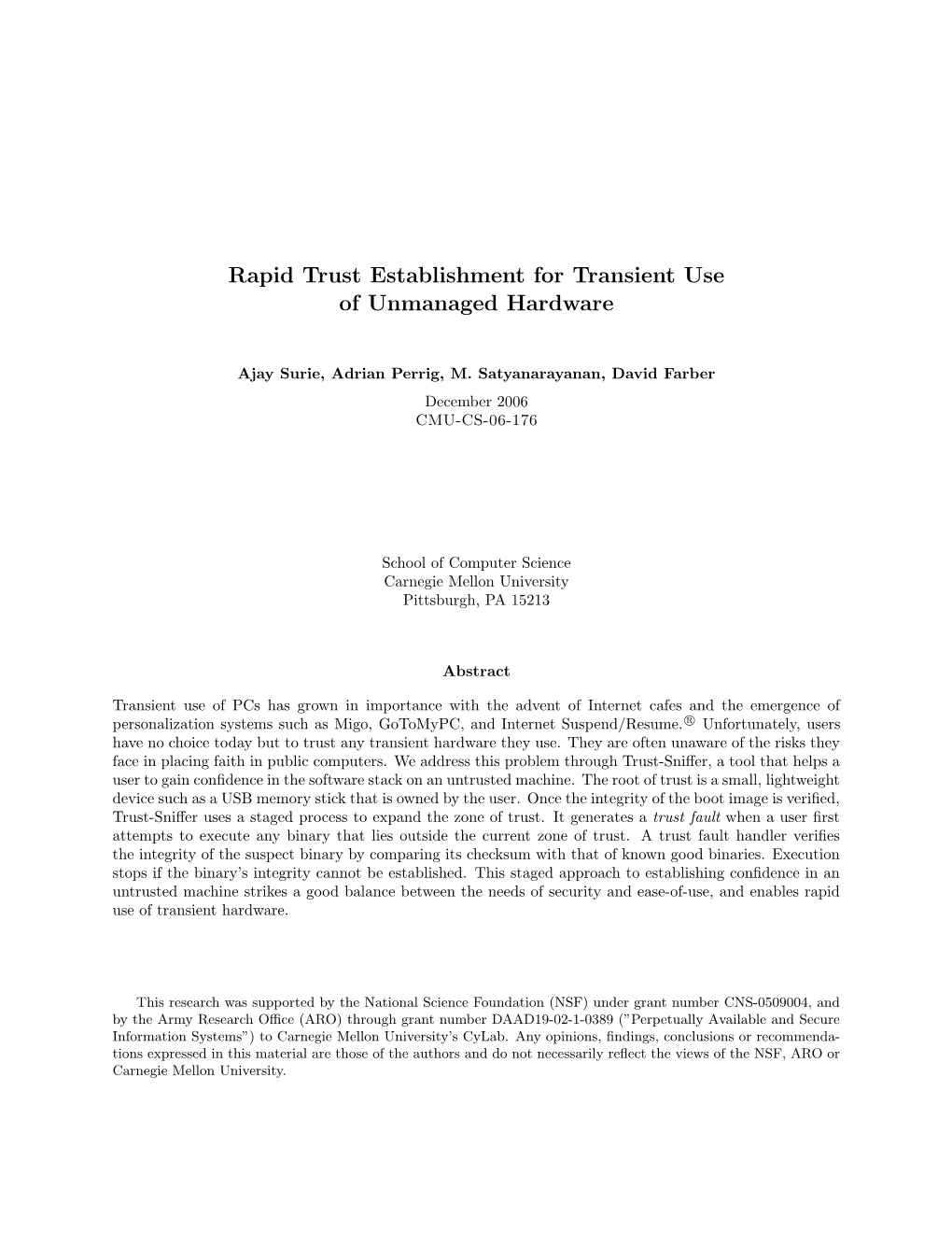 Rapid Trust Establishment for Transient Use of Unmanaged Hardware